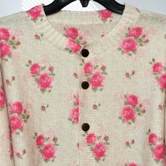NWOT Gorgeous Pink Rose Floral Print Knit Cardigan Sweater Layering Size 2XL - Picture 6 of 13